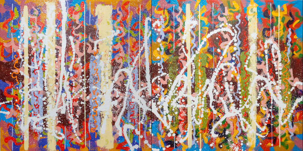 The Comedy of Existence & its Inevitable End, no9-10 2022, Oil on canvas, Diptych, 36x72", 92x188cm