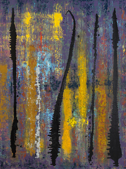 Remains 1, no1_2015, Oil over Newspaper collage on board, 48x36", 122x92cm