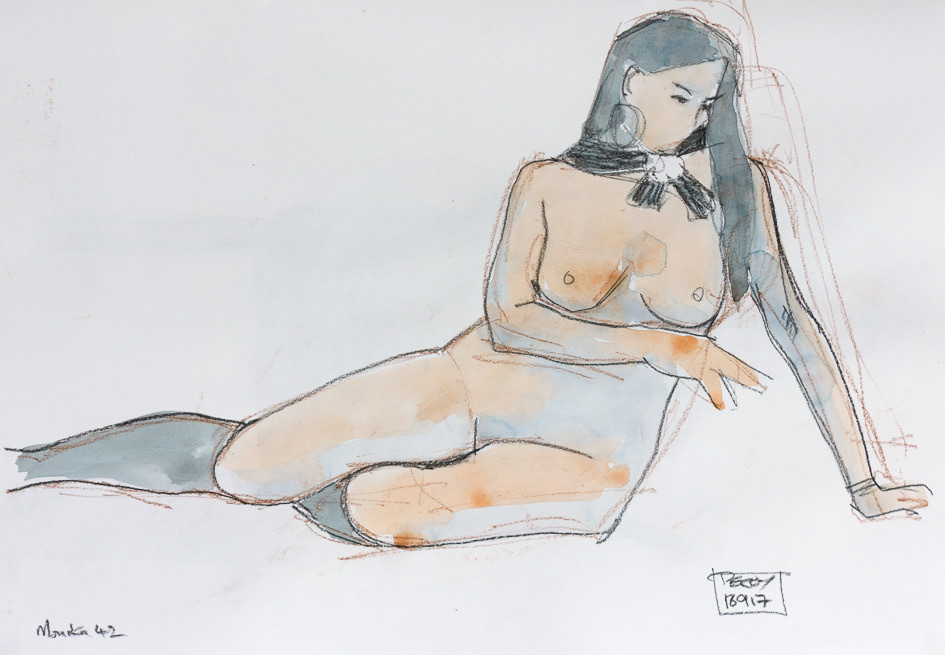 Monika42, 2017, watercolour on paper in A3 sketchbook, 11 ¾"x16 ½", 29.7x42cm