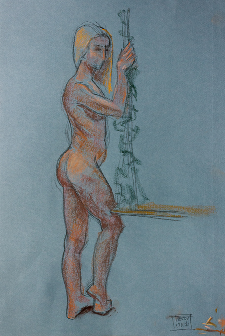 Abby 2, no45 2021, Pastel on blue canson paper, 21 ½ x 14 ¾", 55x37.5cm