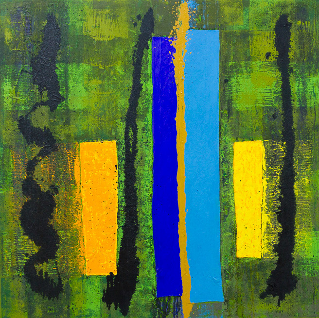 Binary Interaction 2, Blue & Yellow, 2017, Oil on canvas, 42x42", 107x107cm