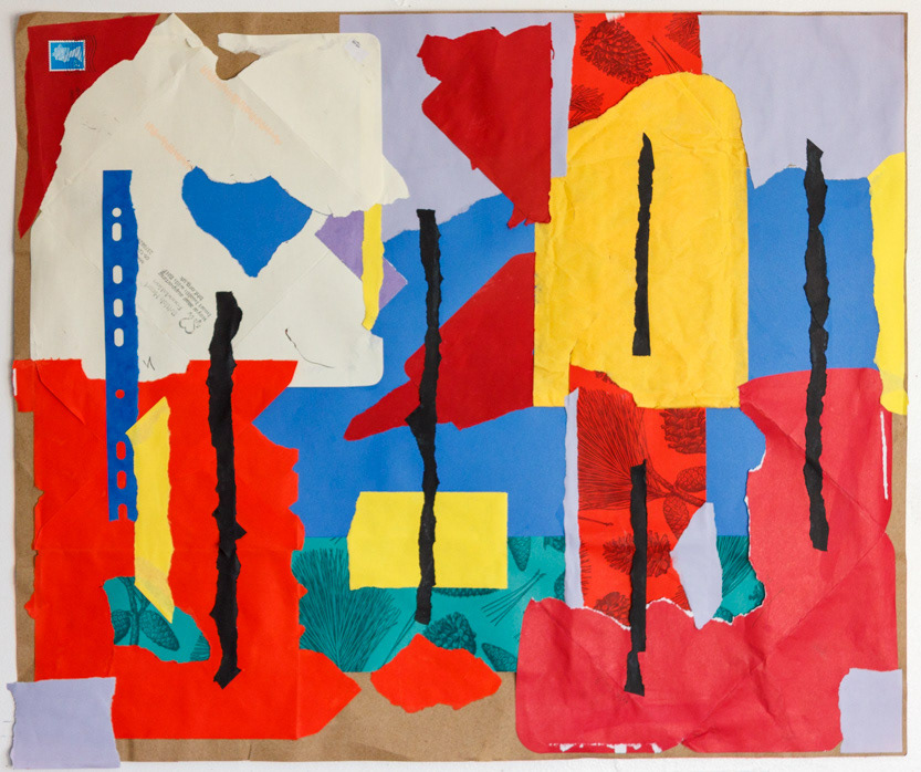 Visitors, no1 2024, Scrap paper collage on brown paper, 19 ½ x23 ¼", 49.5x59cm