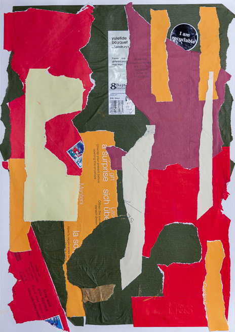 Christmas Collage 2019, Recycled papers on cartridge paper, 16.5x11.7", 420x297mm