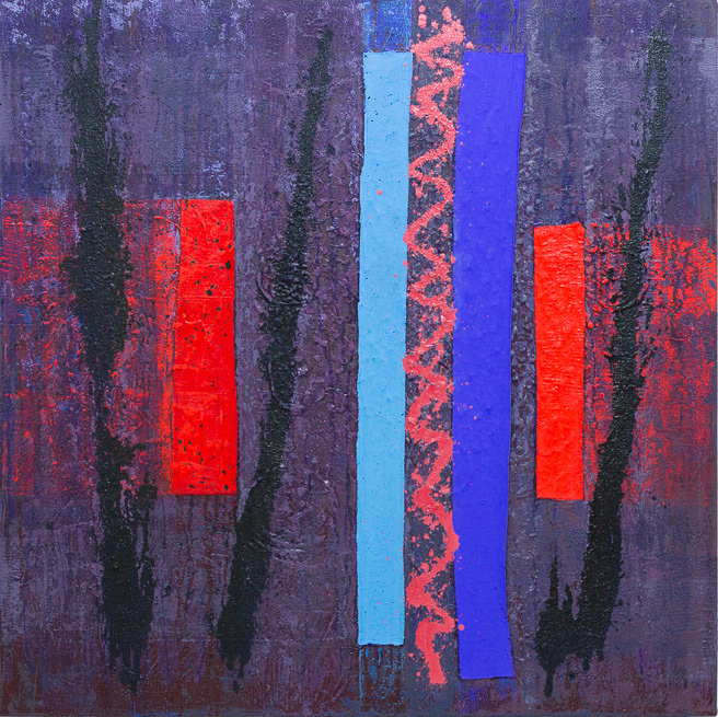 Binary Interaction 1, Red & Blue, 2017, Oil on canvas, 42x42", 107x107cm