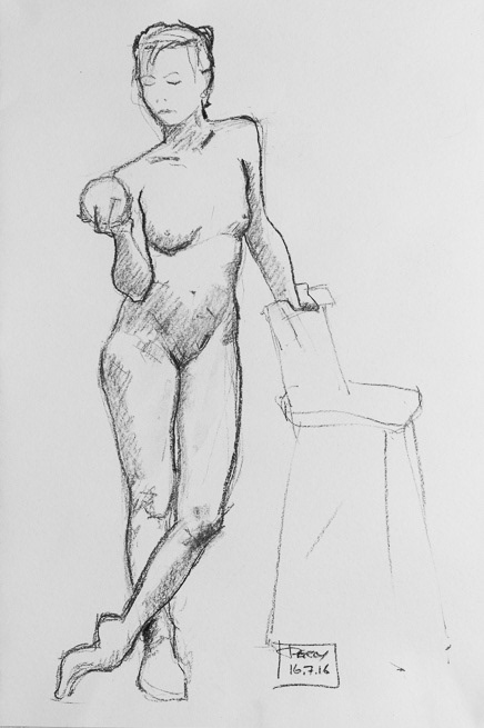 Cat & Ball, 2016, Charcoal on paper, 22x15", 56x38cm