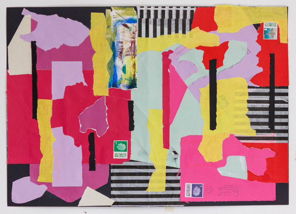 Scrap Arrangement, no3 2025, Scrap paper collage on black paper. A2, 16 ½ x 23 ¼", 42x59.3cm