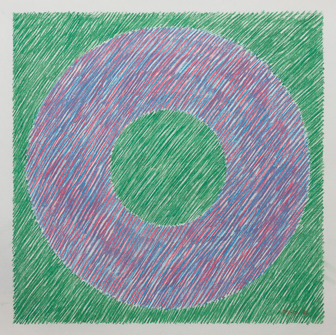 Binary 8,  1987, Zero, Green & Mauve, Binary series, pastel on cartridge, 59.5cm sq, 23.4" sq.