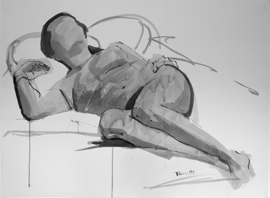 Life Drawing, 1989, Ink and wash on paper, 22x30", 56x76cm