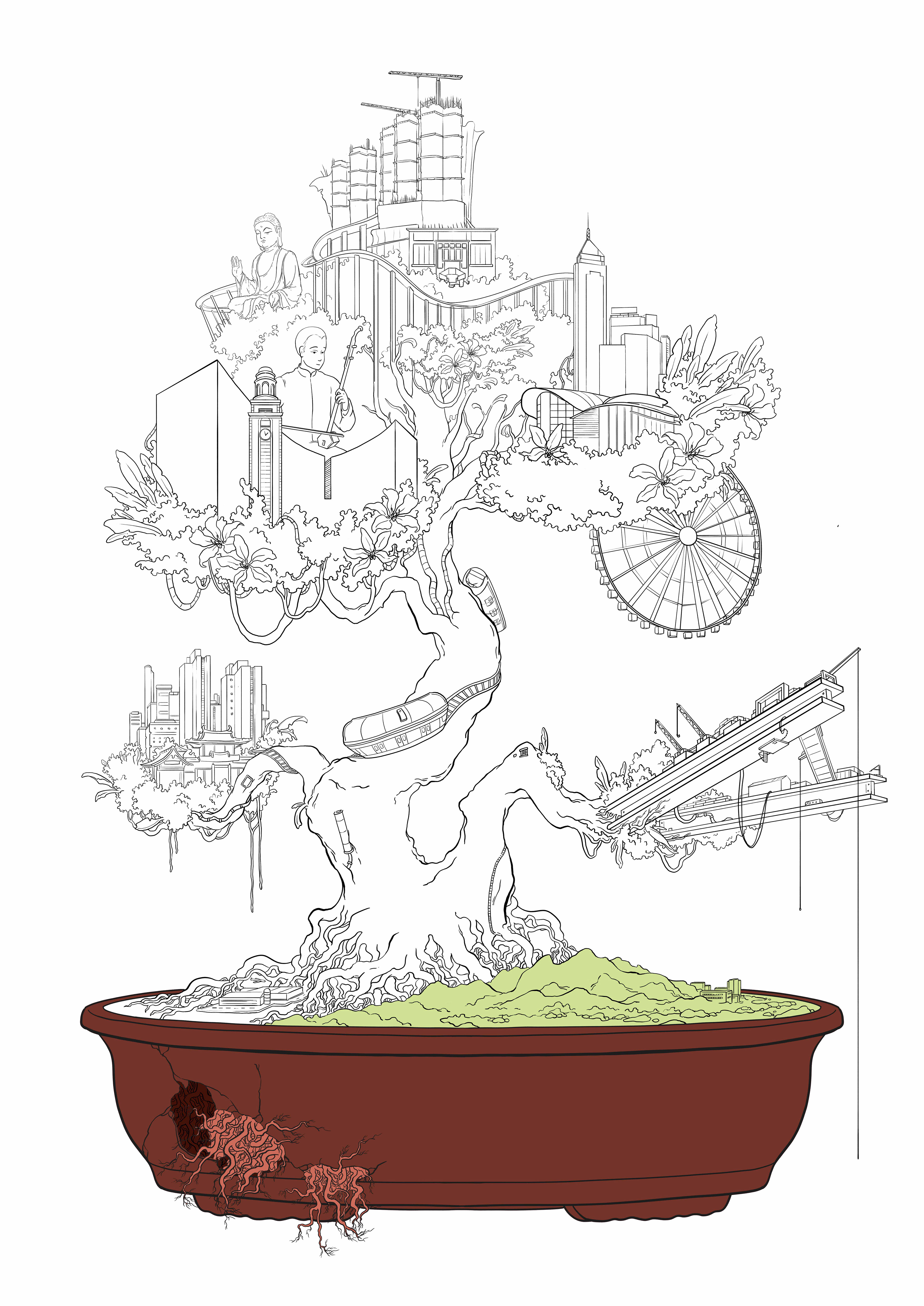 Ink layer of the drawing, starting color flatting process