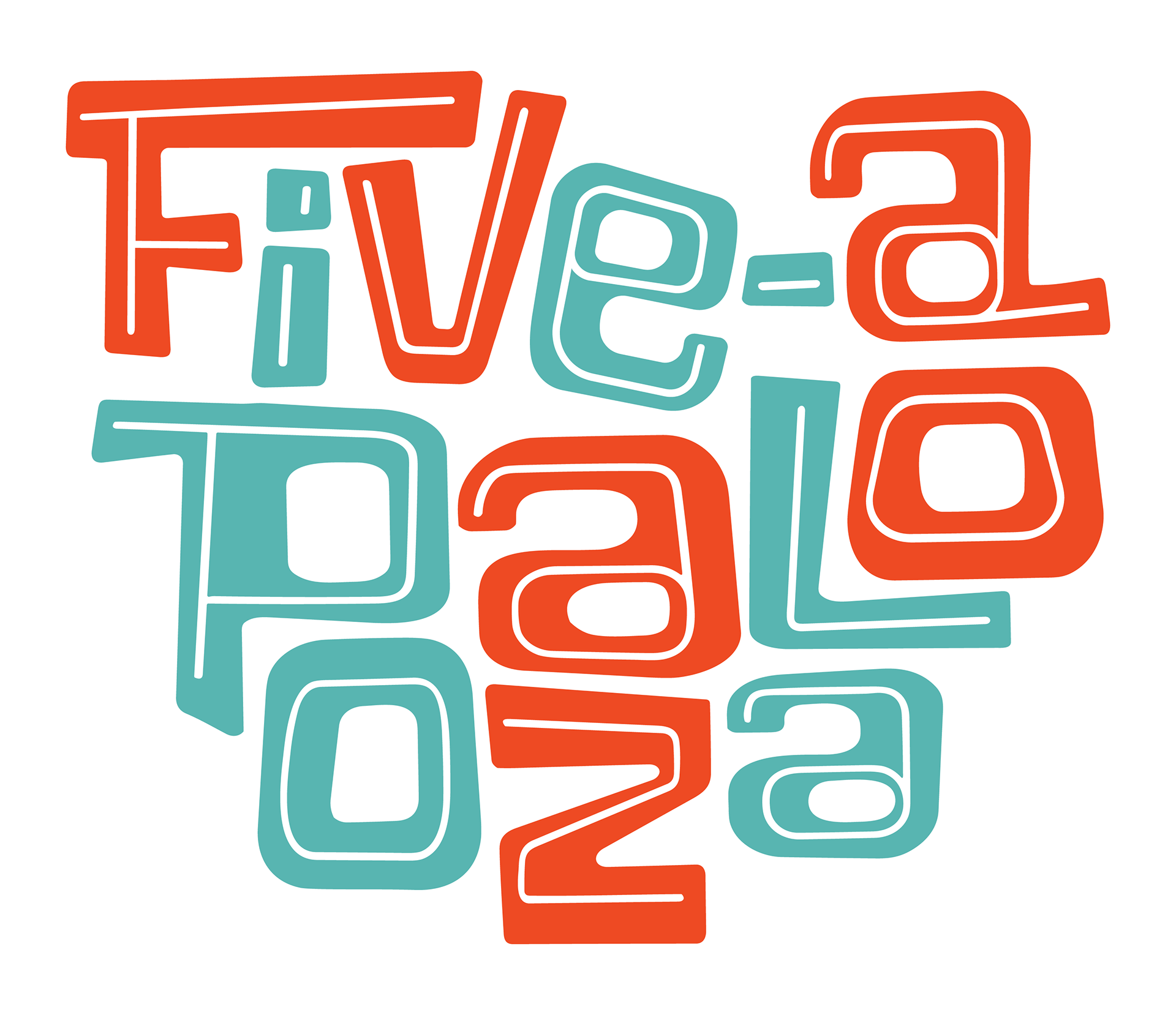 five-a-palooza stacked logo mimicking the Lollapalooza stacked logo, two color with white outline