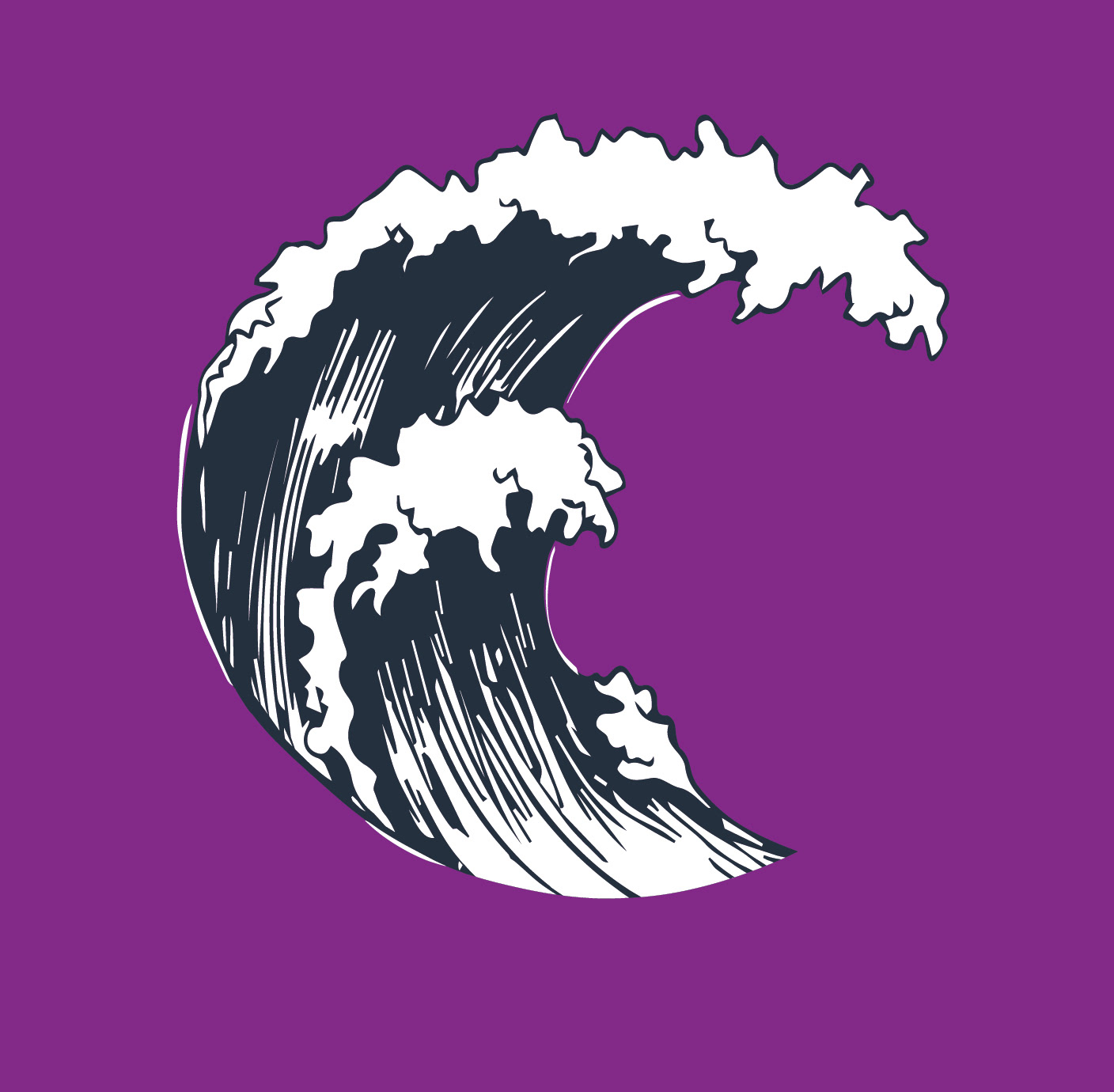 two color - white and blue - circle cropped wave - for use on dark backgrounds (white highlights on the edges of the blue wave)