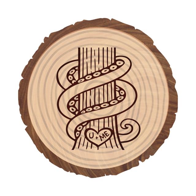 mockup for wedding logo etched on wooden coaster