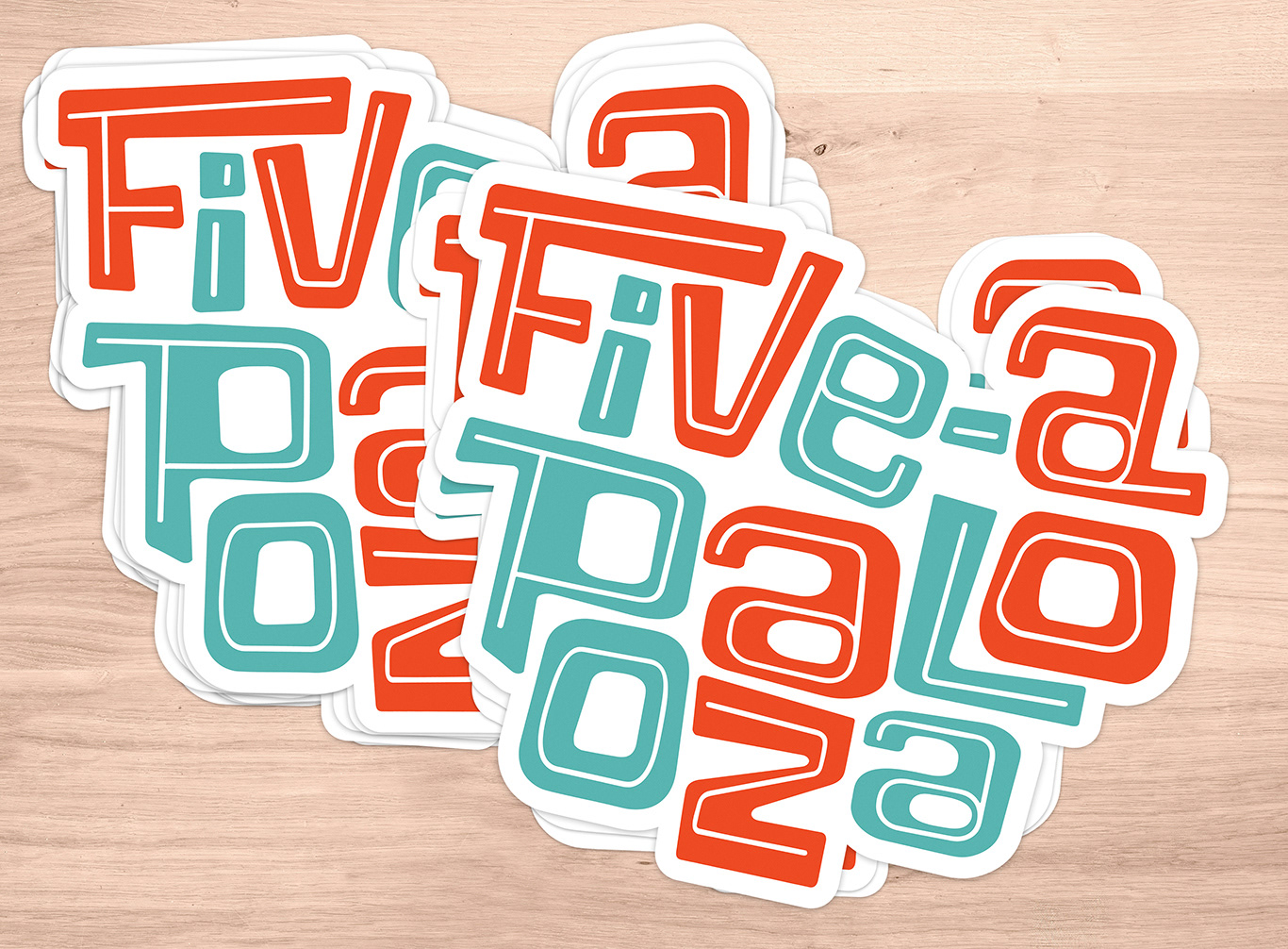 die-cut sticker mockup of five-a-palooza stacked logo in color