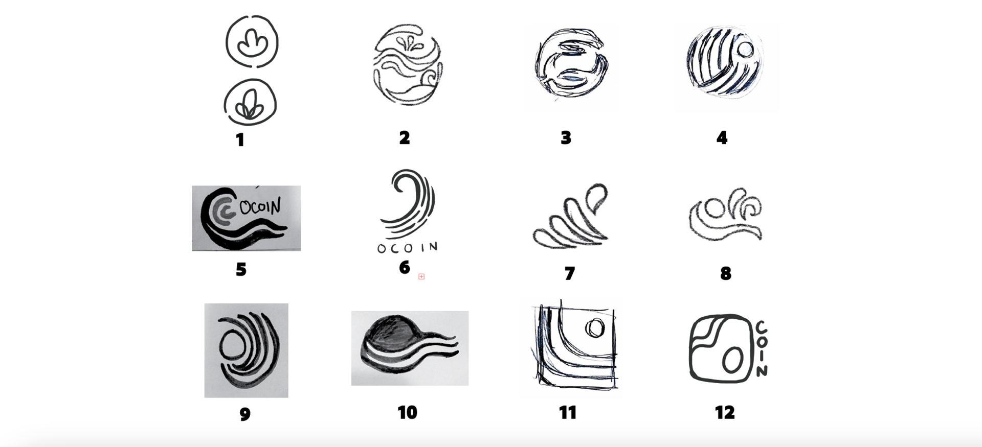 Logo sketches by all members of the design team.