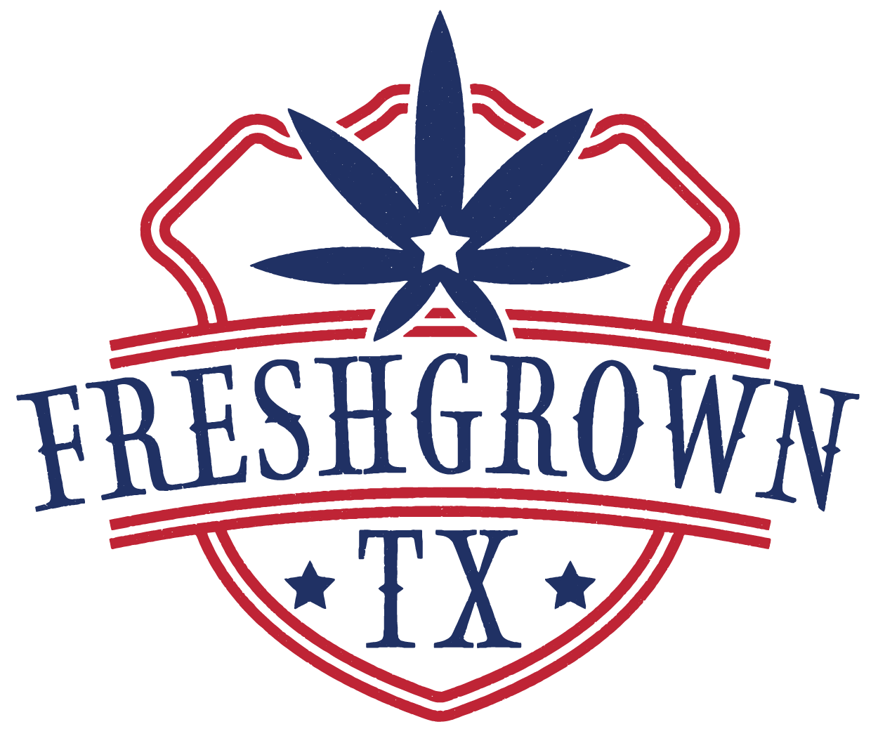 FreshGrown TX Logo, with a hemp leaf and star on top, and sitting in a badge