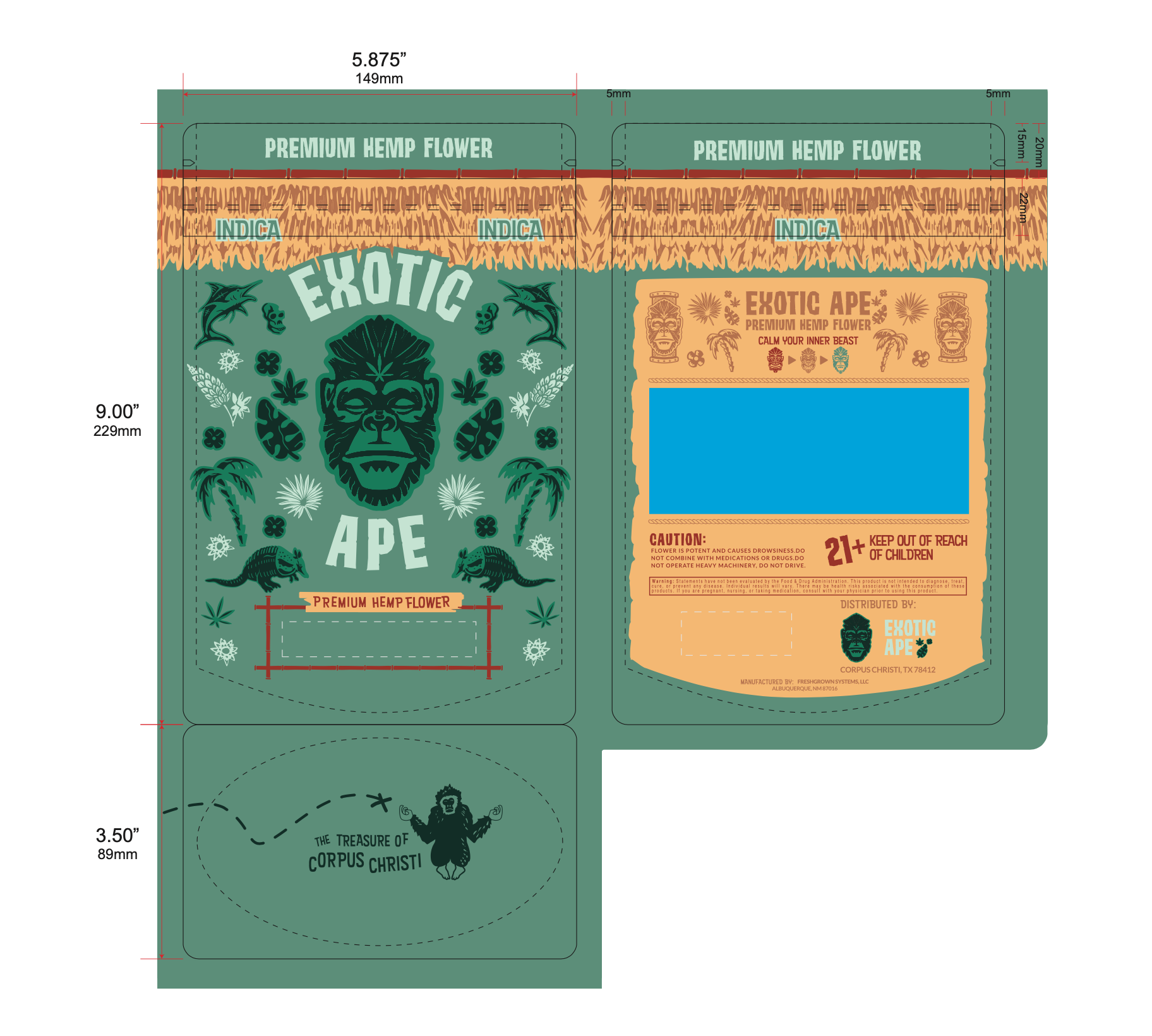  Here is an example of a die line build with space for the client to print and apply their own labels. With the many changes that happened in the world of Texas cannabis, this allow the client to update as need.  
