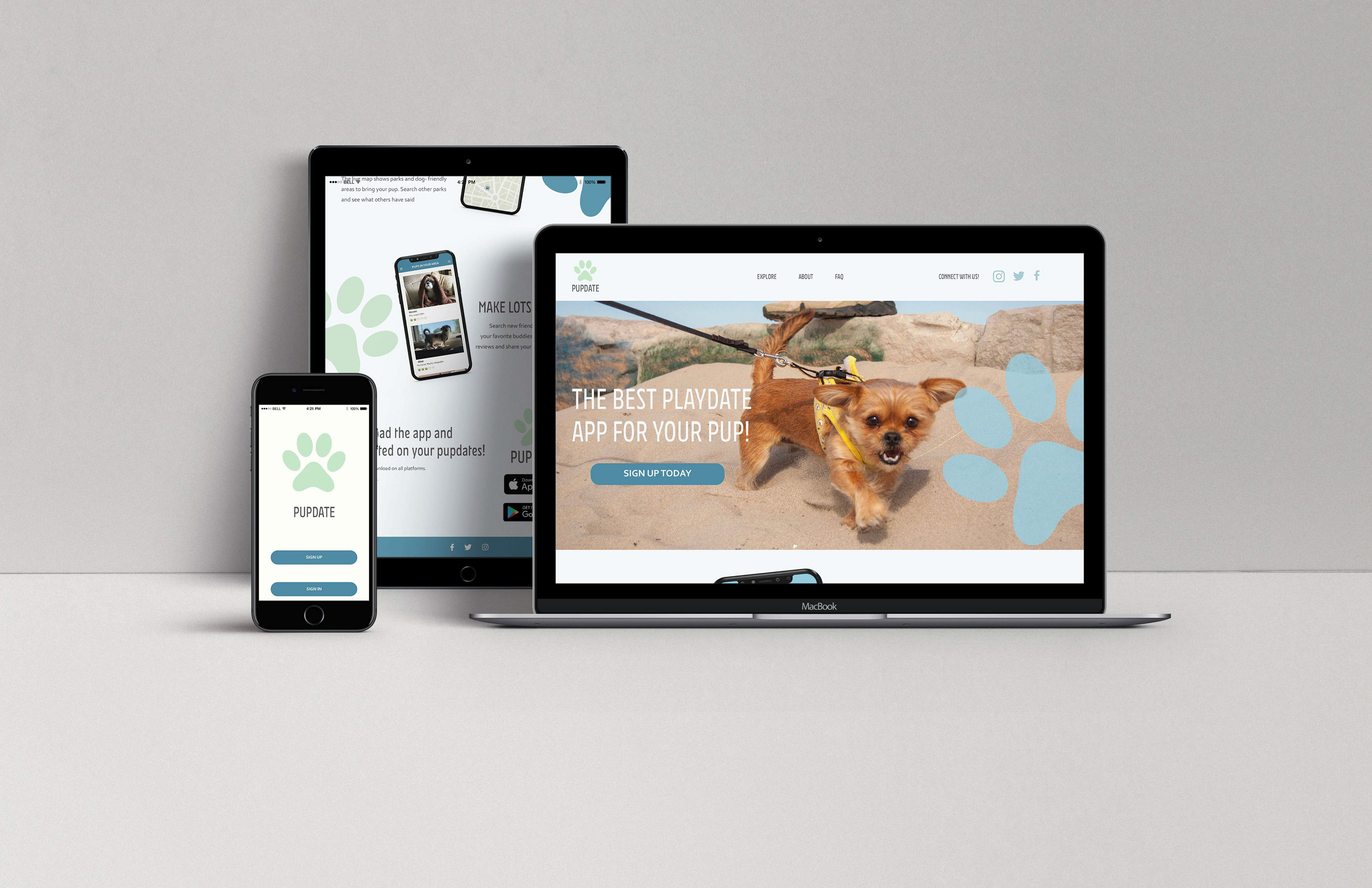 Pupdate App Concept and Landing Page