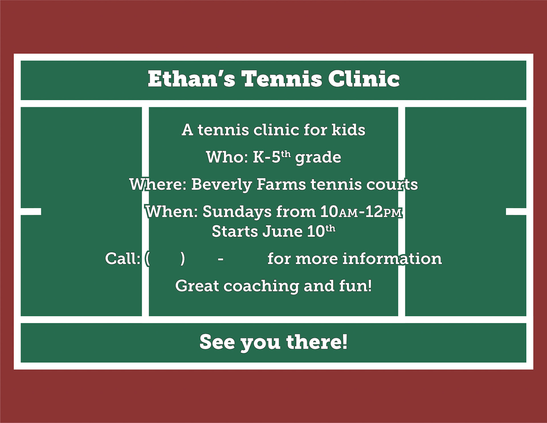 Ethan's Tennis Clinic, 2018