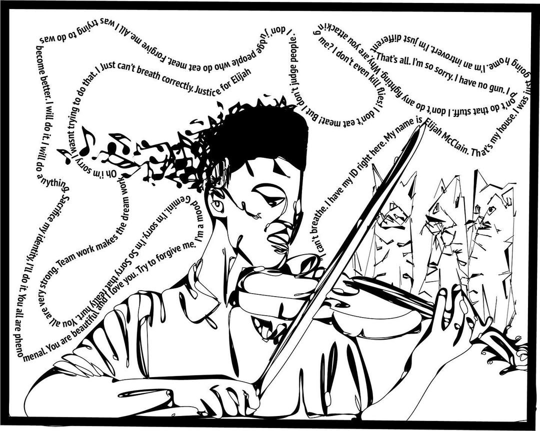 This is a oneline fully connected piece using the last words of Elija McClain. I did my best to capture his love of music and cats as well as draw attention to the continuing tragedy of police killings of black men and women.