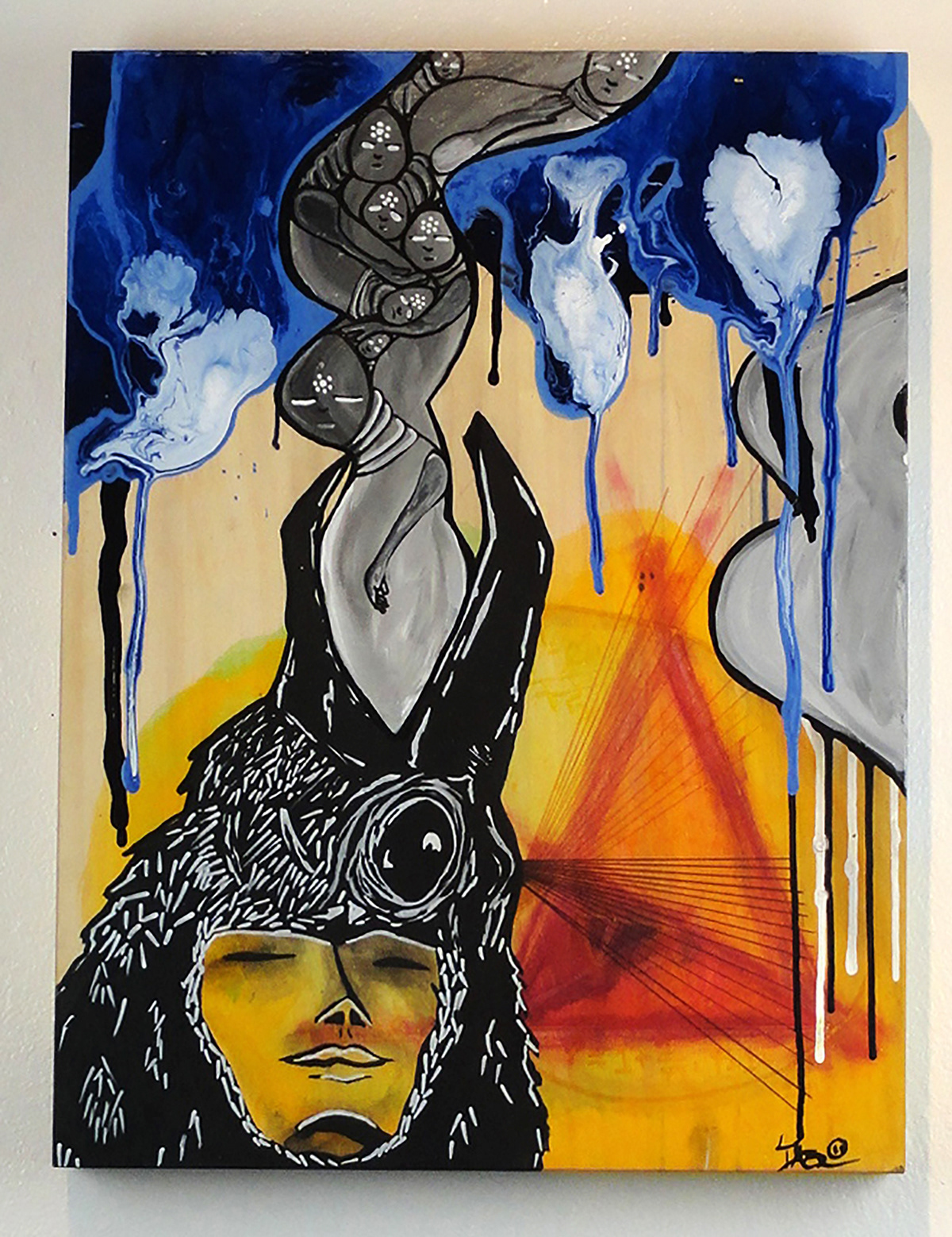 "CrowSpeak" I have what some might call an unhealthy obsession with painting ravens and crows. There is something about them that I find both soothing and mysterious to paint. In this piece I imagined the spirits of messages leaving the raven spirit creature.
