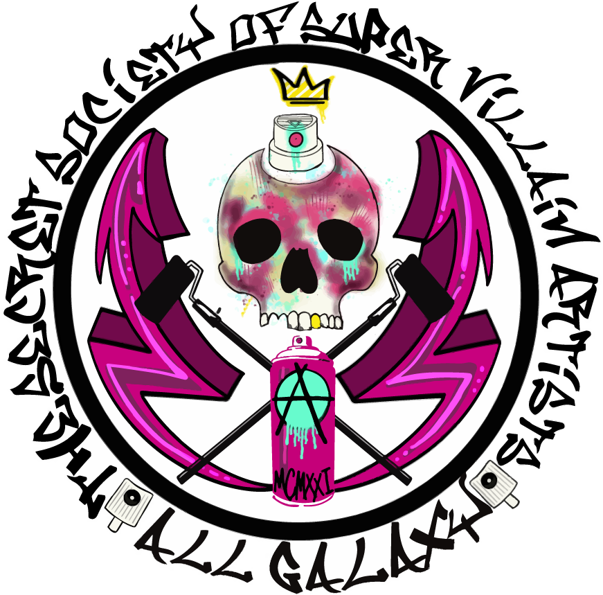 A badge design created for a group of street artists I collaborate with. This one was created as a tribute to members who have passed away in recent years. The term "All City" translated to "All Galaxy". Gotta hit all those cosmic trains.