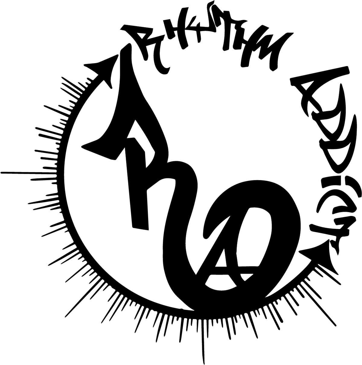 A dynamic, graffiti-inspired design capturing the heartbeat of hip hop. The company name is seamlessly merged in bold, street-style lettering, encircled by a rhythmic pattern that embodies movement and syncopation. This logo pulses with energy, reflecting the addictive rhythm at the core of every track.