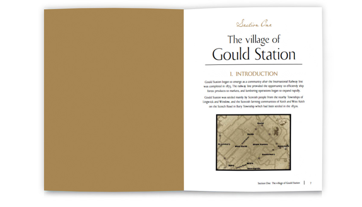 The village of Gould Station chapter opener and page samples