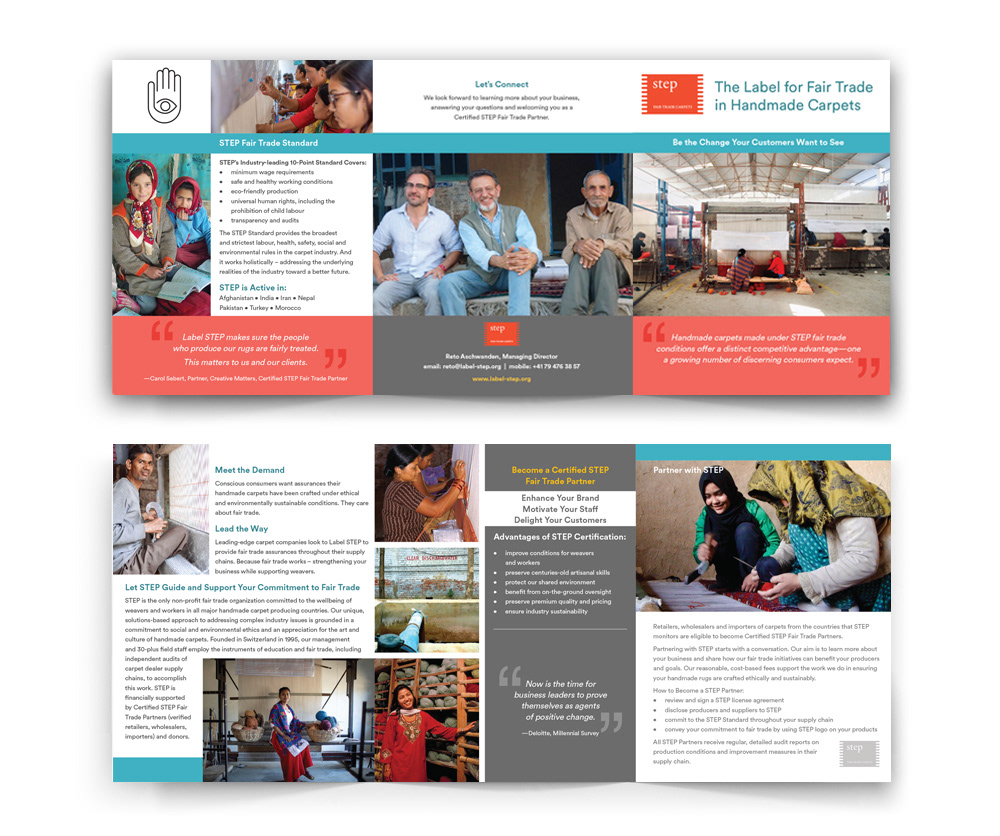 A six page, trifold brochure on a white background