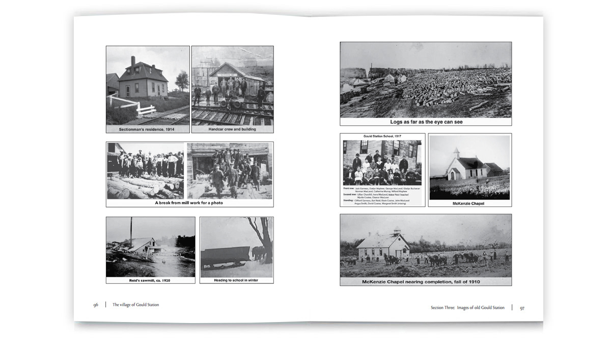 The village of Gould Station chapter opener and page samples