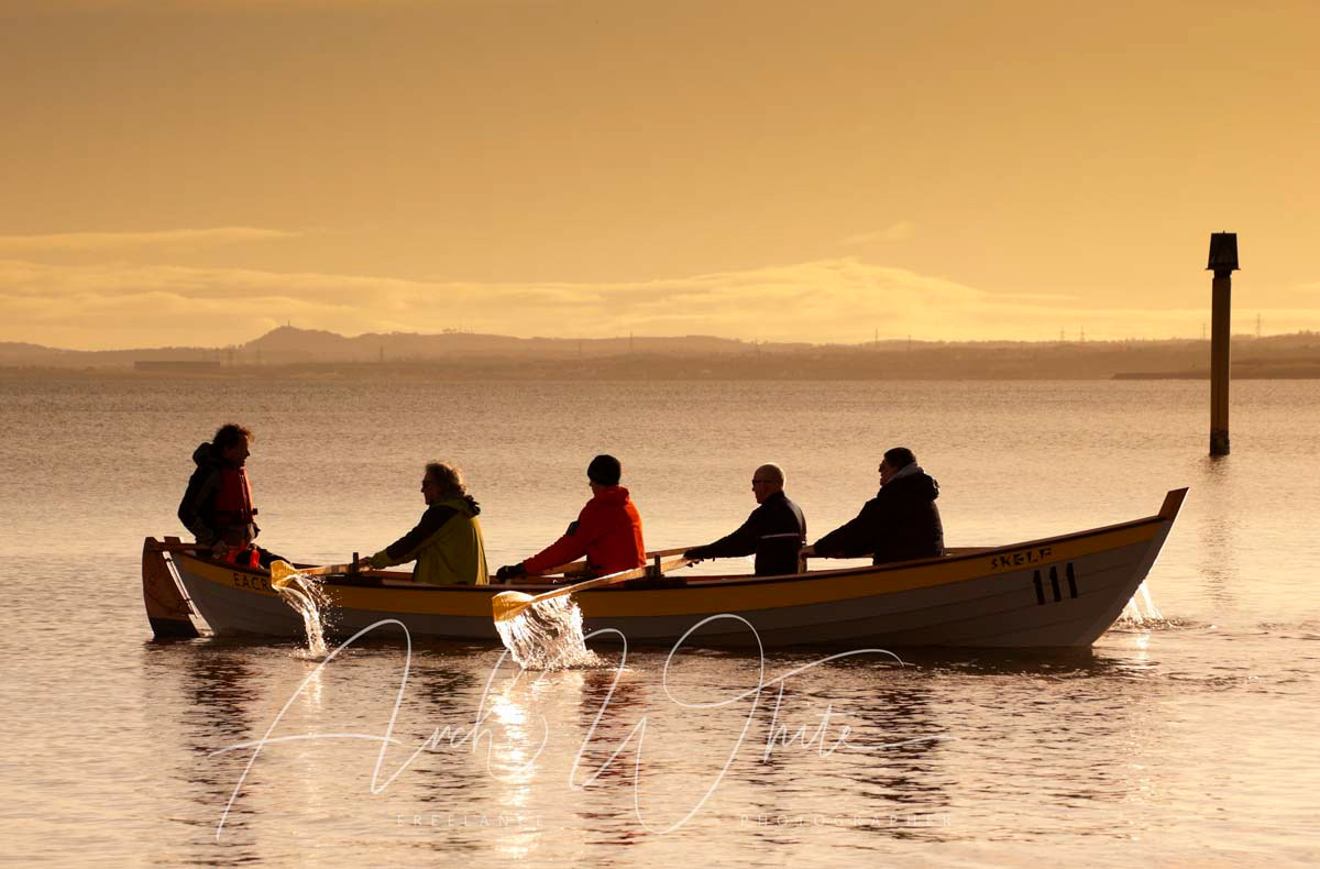 rowing boat Sunrise, Portobello, Edinburgh, Scotland, Firth of Forth, scottish beach, coast