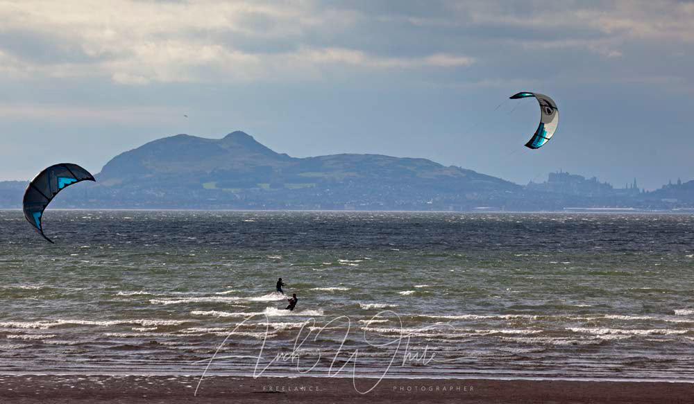 Kitesurfing at Longniddry, East Lothian, Scotland