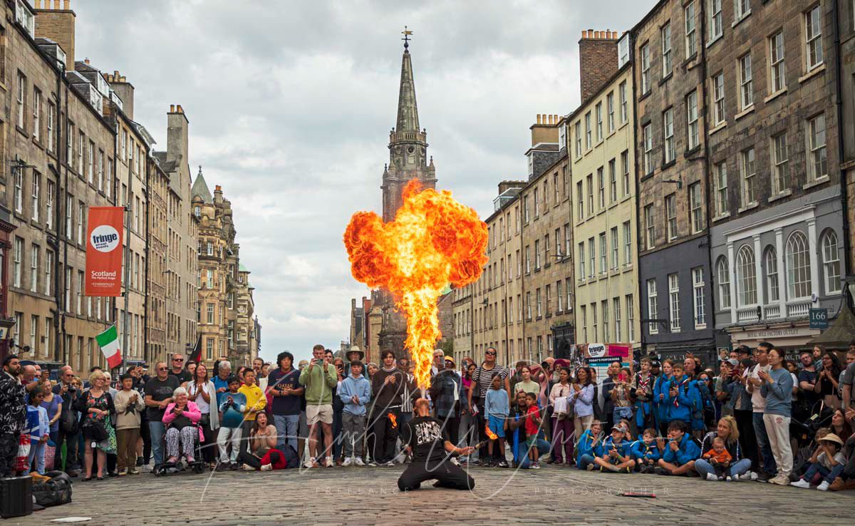 Chinnen, japanese, street peformer, Edinburgh Fringe, Edinburgh Festival Fringe, Edinburgh, Scotland, UK, 2023, fire