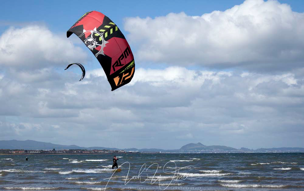 Kitesurfing at Longniddry, East Lothian, Scotland