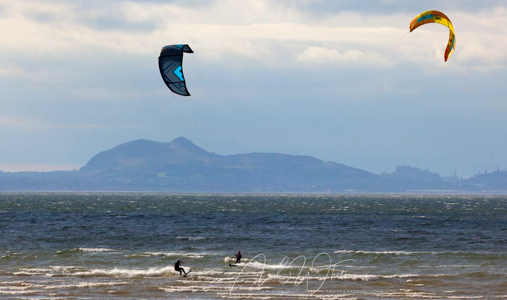 Kitesurfing at Longniddry, East Lothian, Scotland