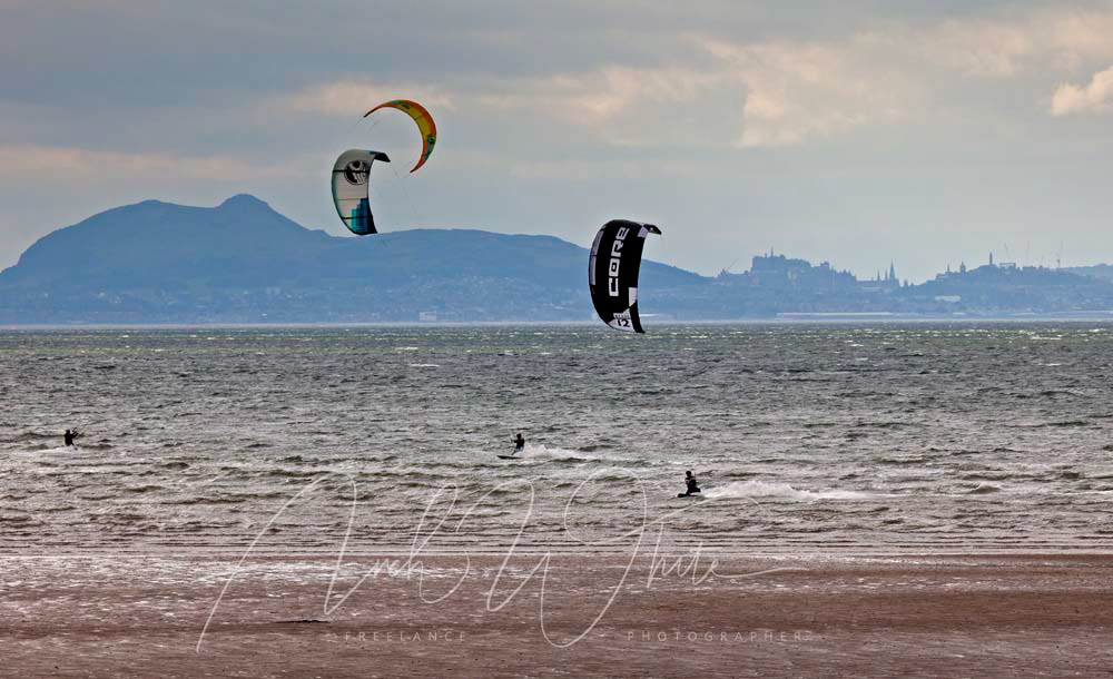 Kitesurfing at Longniddry, East Lothian, Scotland