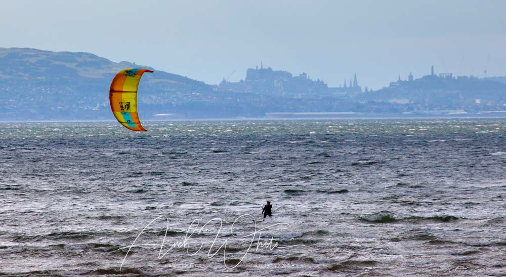 Kitesurfing at Longniddry, East Lothian, Scotland