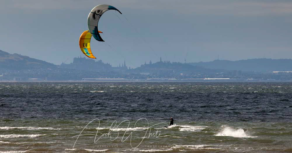 Kitesurfing at Longniddry, East Lothian, Scotland
