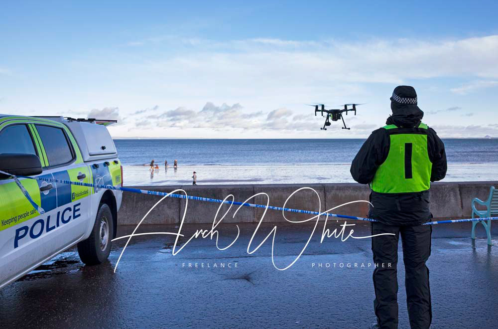 Police Scotland, drone, Police, Police officers, Portobello, Edinburgh, Scotland, search