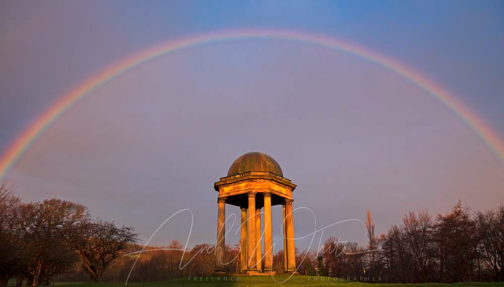 Rainbow, sunshine, dramatic, sky, monument, Duddingston, Scotland, Edinburgh, Scottish,Arch White, Photographer, photography, E scenic, picture, photo, photograph