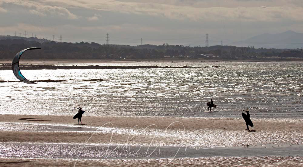 Kitesurfing at Longniddry, East Lothian, Scotland