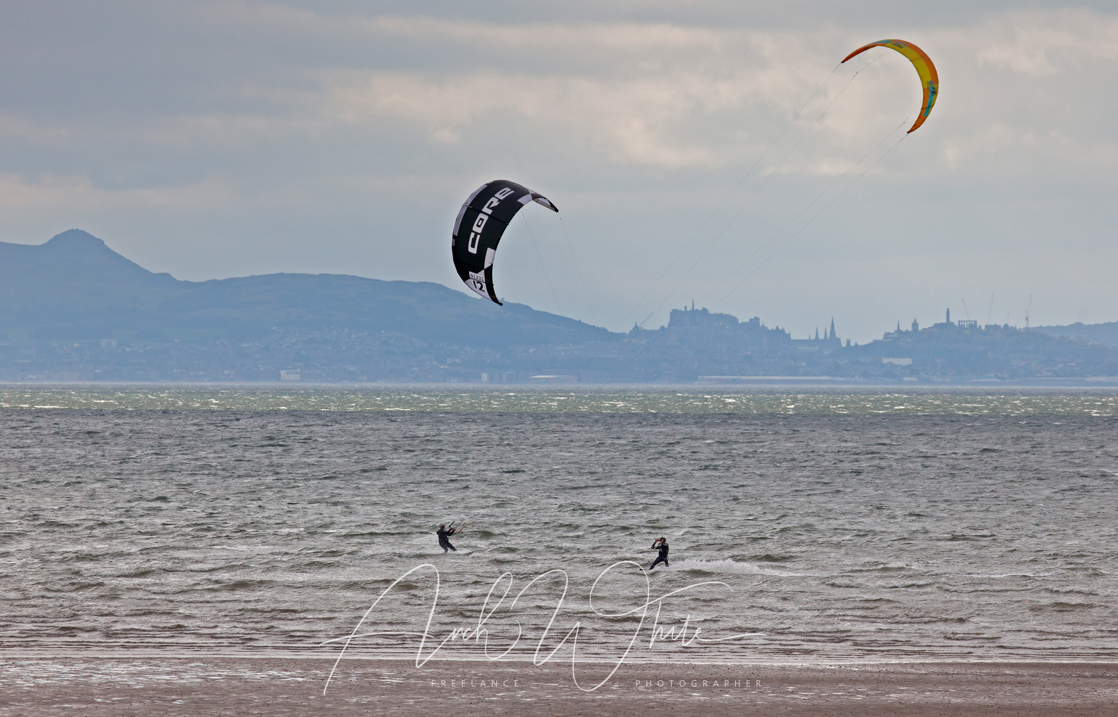 Kitesurfing at Longniddry, East Lothian, Scotland