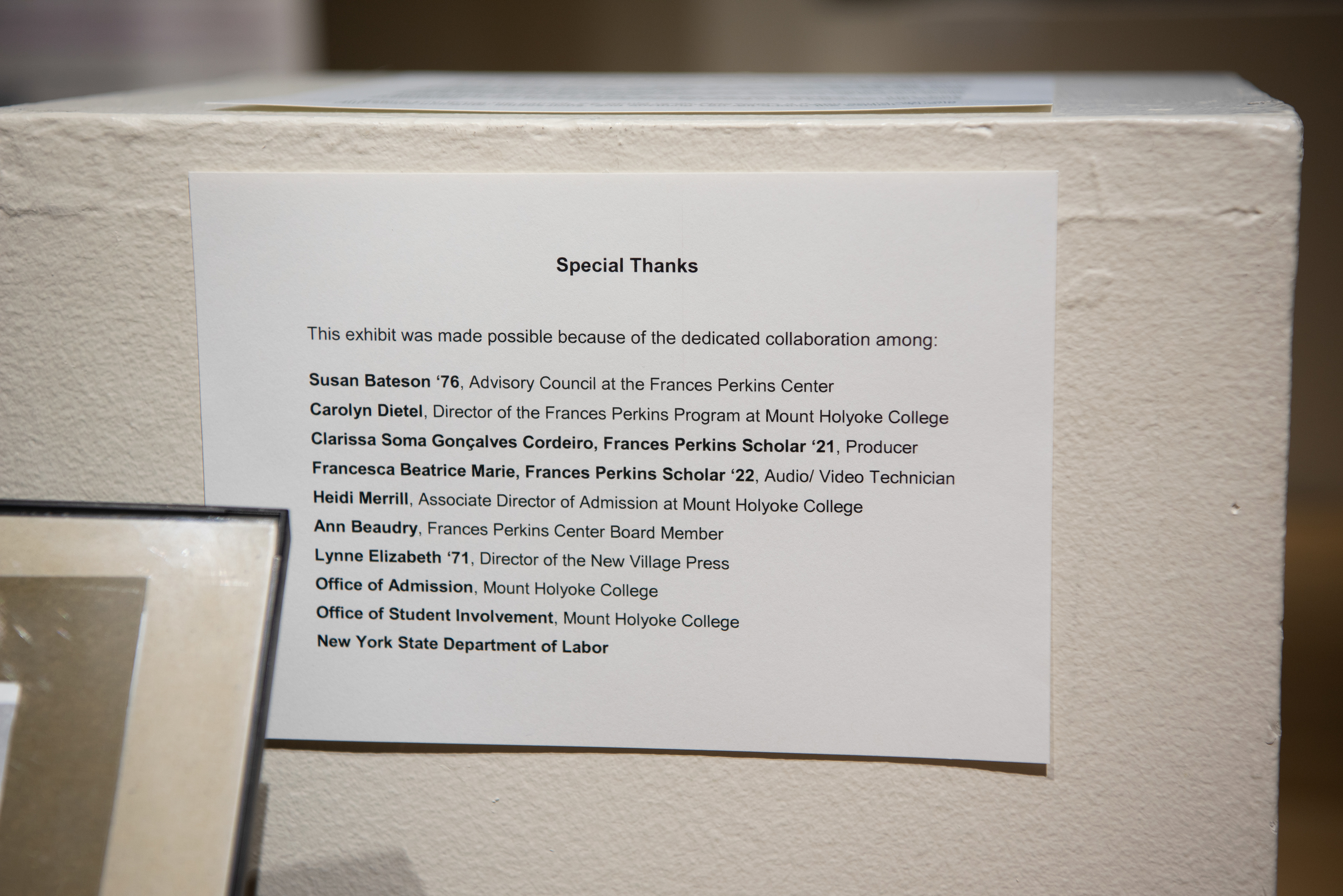 Frances Perkins Exhibit, Mount Holyoke College, South Hadley, May 2022