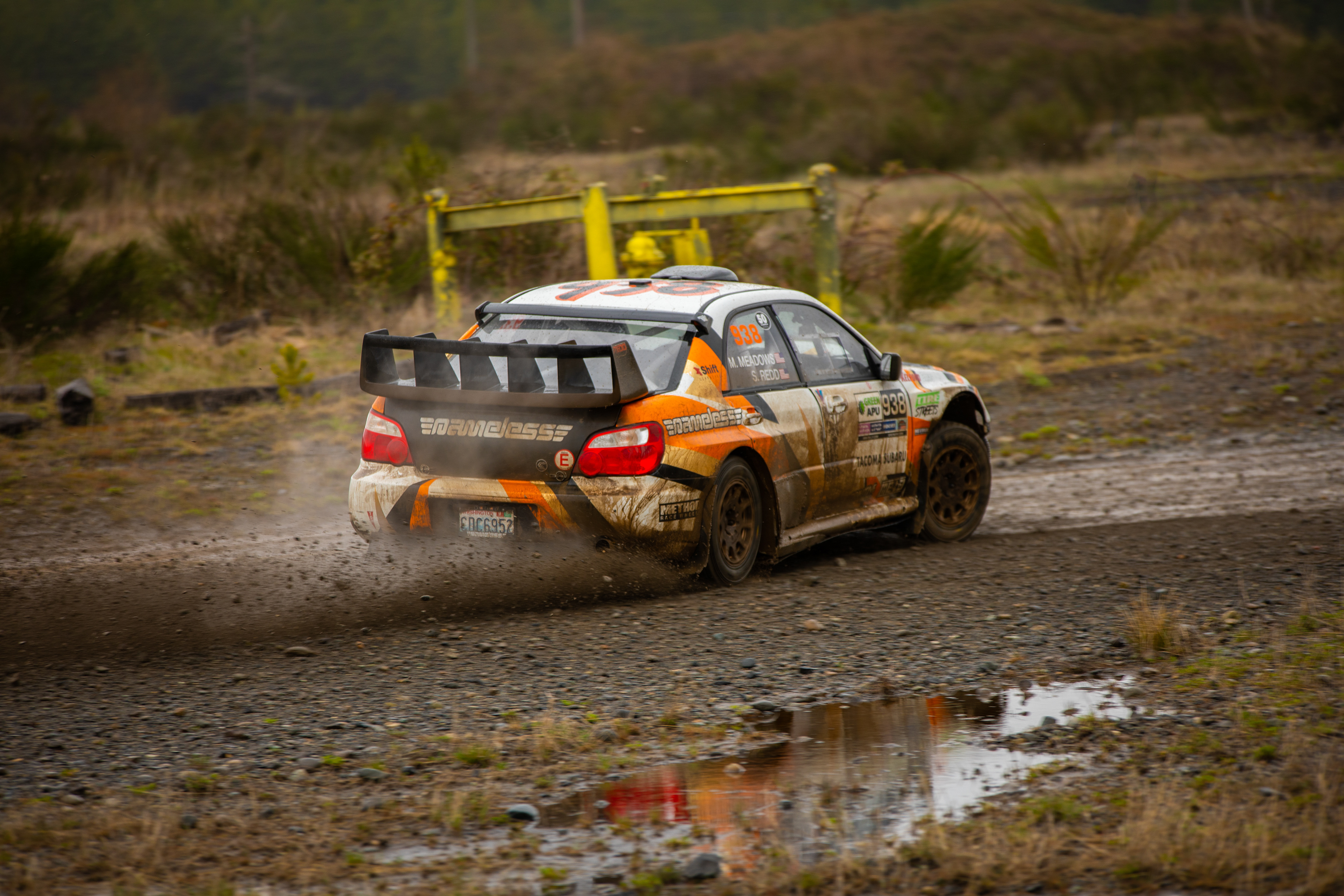 Steven Redd and Mitch Meadows barrel towards the finish line at SIP in their '07 STi S12b
