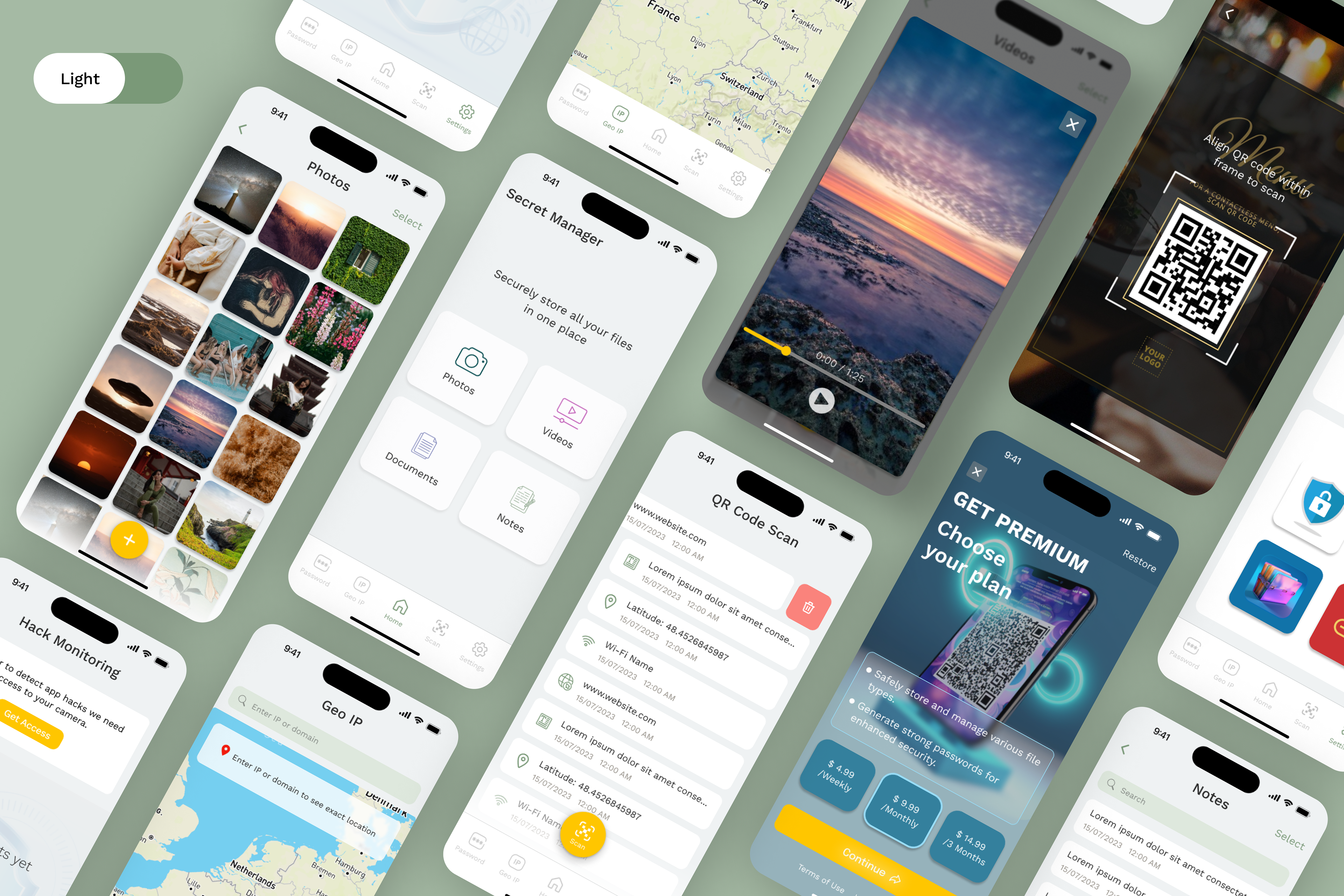 Secret Files & QR Code Scanner iOS Mobile App Light Theme