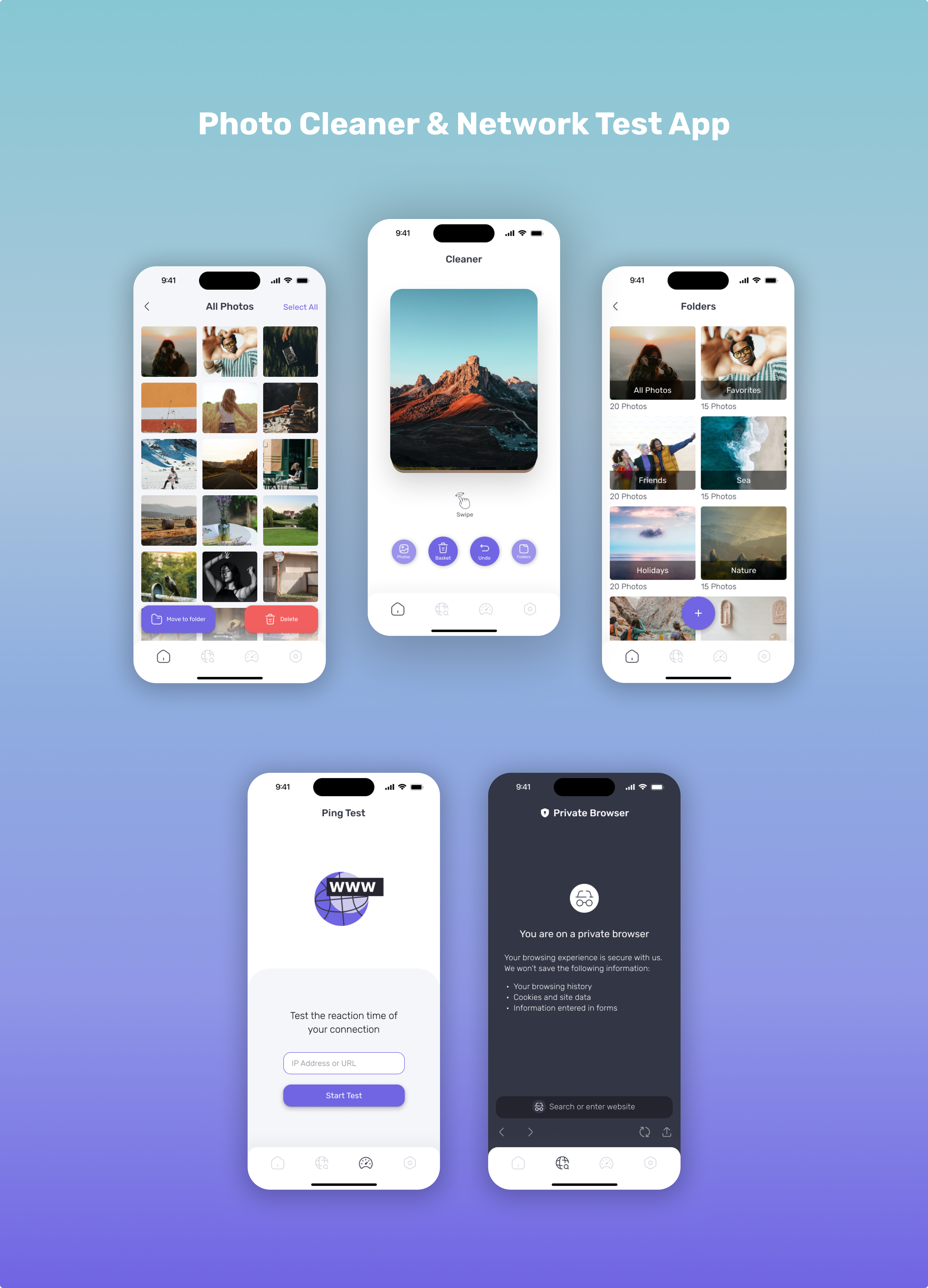 Photo Cleaner & Network Test - iOS Mobile App UX/UI Design