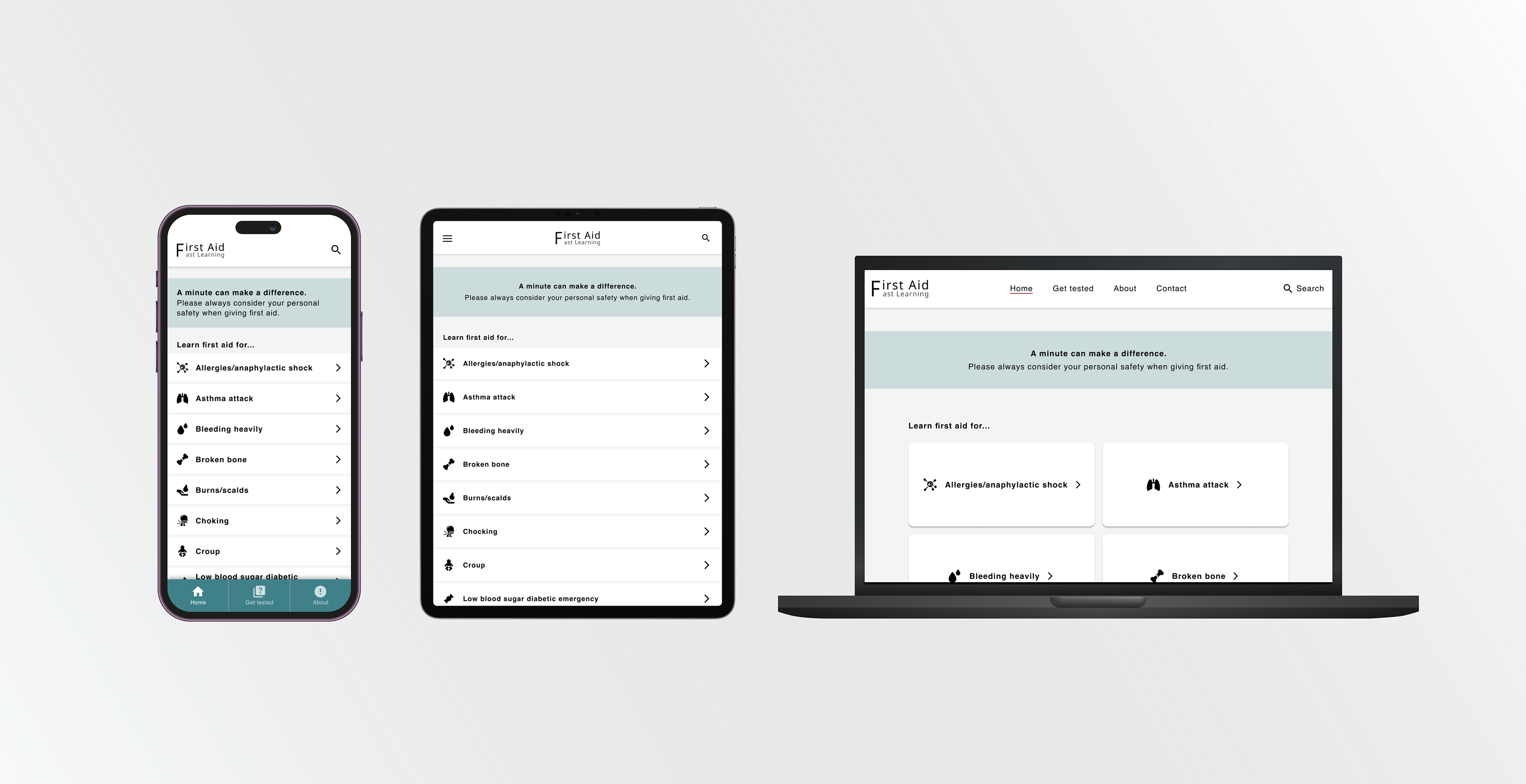 First Aid Learning App Responsive Design