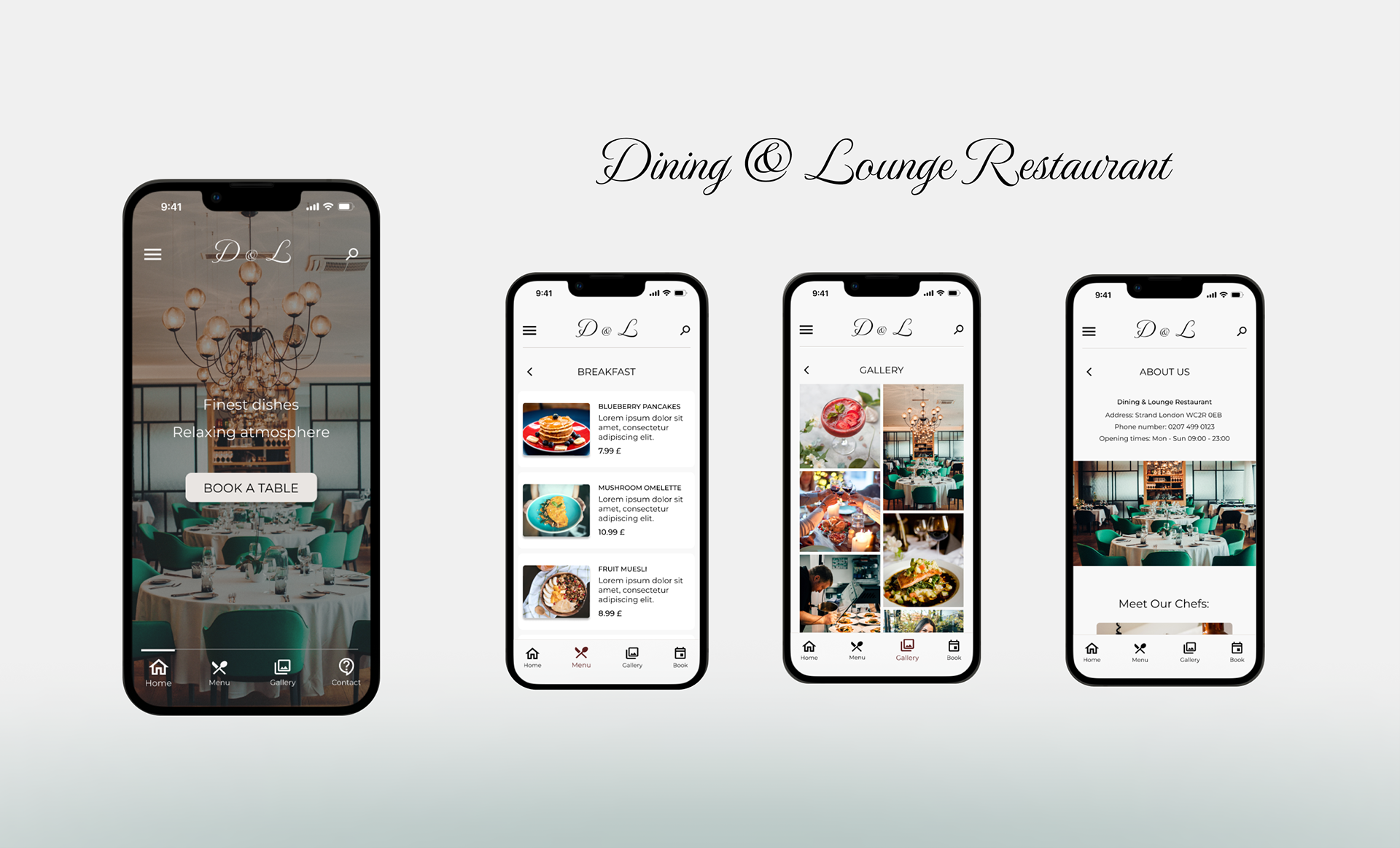 Dining & Lounge Restaurant App Mockups