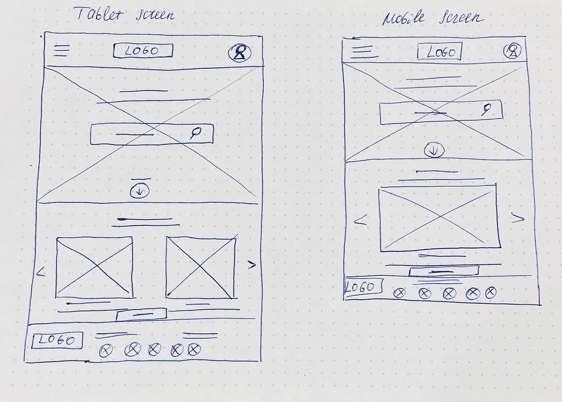 Paper wireframe screen size variations