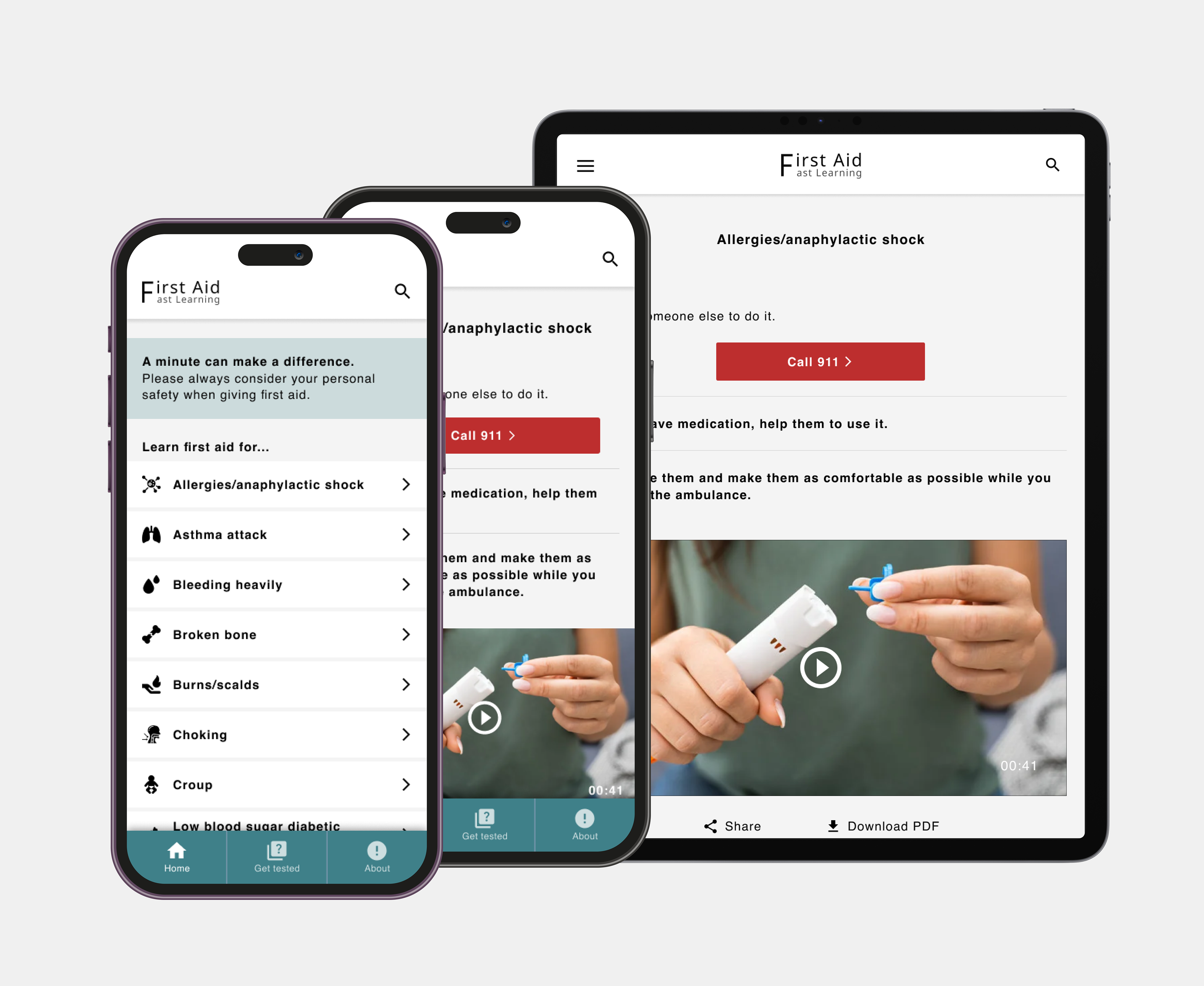 Responsive website design of the "First Aid Learning App".