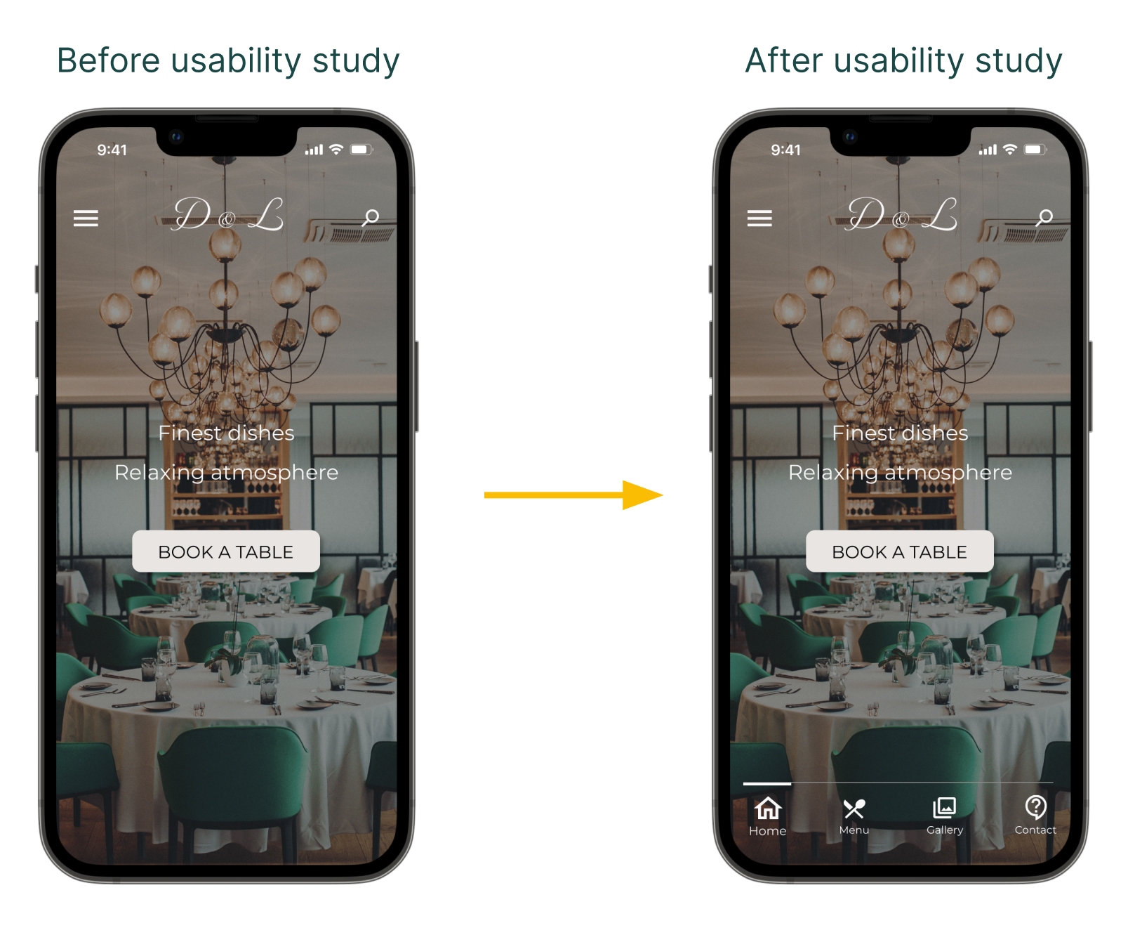Mockups before and after usability study